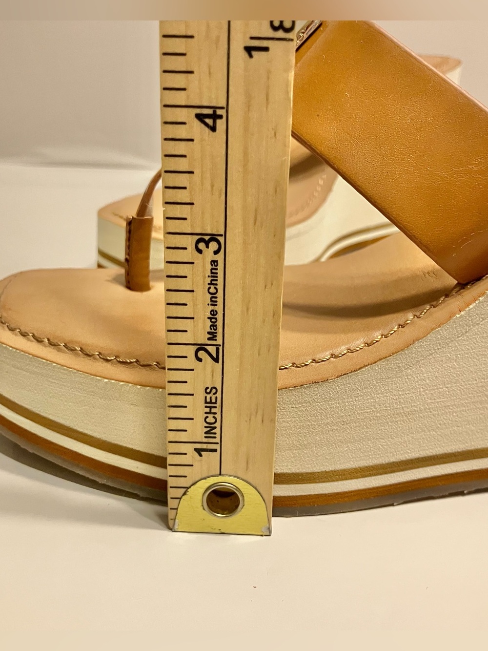 ALDO Acarenia wedge sandals cognac gold-tone accents platform wedge heel Sz 7.5 - Picture 13 of 14